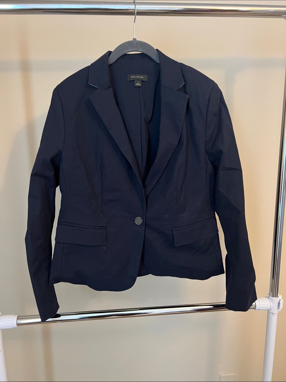 Ann Taylor Dark Navy One-Button Tailored Blazer